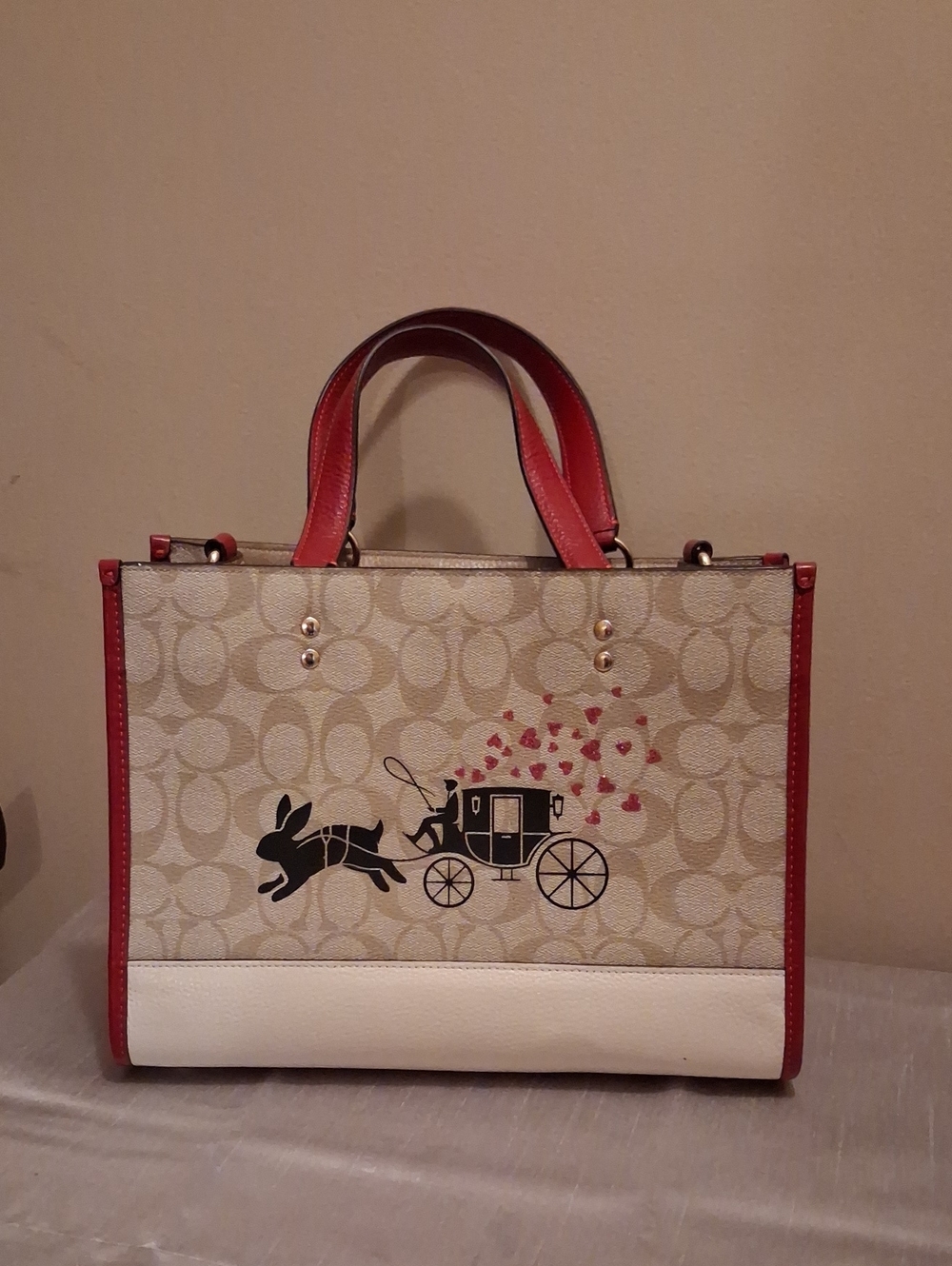 Coach Dempsey Lunar New Year.brown Cc And Red Trim.